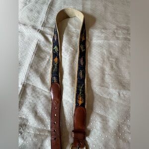 L.L. Bean Leather-Trim Canvas Belt in Brown and Tan Fly Fishing Size 38